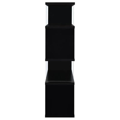 4-Shelf Contemporary Wood Bookcase, Black Finish, Glass Side Panels, Zigzag Design, 63 in H x 35.5 in W x 15.5 in D, Modern Storage for Home Office or Living Room