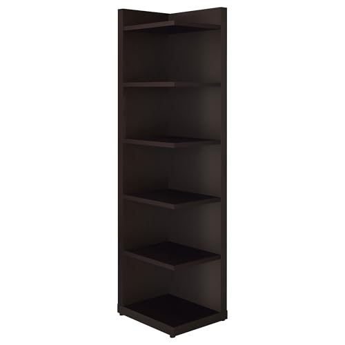 Coaster Home Furnishings - Alder - Engineered Wood - 6-Shelf Tall Corner Bookcase with Leveling Glides, Modern Design, Transitional Style - Living Room and Home Office - 71-Inch - Cappuccino - 800270