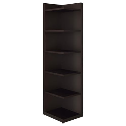 Coaster Home Furnishings - Alder - Engineered Wood - 6-Shelf Tall Corner Bookcase with Leveling Glides, Modern Design, Transitional Style - Living Room and Home Office - 71-Inch - Cappuccino - 800270