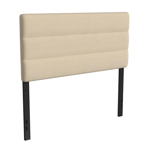 Gannon Full Headboard - Cream Fabric Upholstery - Adjustable Height - Assembly in 30 Minutes or Less - Suitable for Most Bed Frames (Not Included)