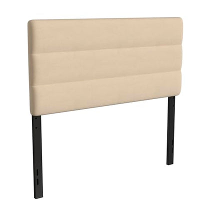 Gannon Full Headboard - Cream Fabric Upholstery - Adjustable Height - Assembly in 30 Minutes or Less - Suitable for Most Bed Frames (Not Included)