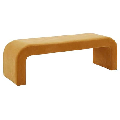 SAFAVIEH Couture Collection Caralynn Butterscotch Velvet Upholstered Curved Waterfall Bench (Fully Assembled)