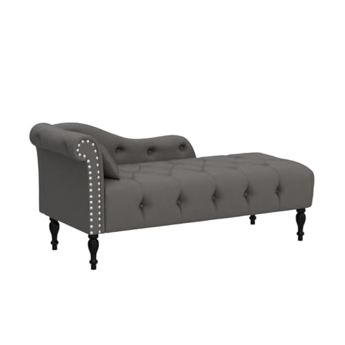 Tufted Upholstered Velvet Rolled Arm Chaise Lounges Indoor Chair, Grey, view 6