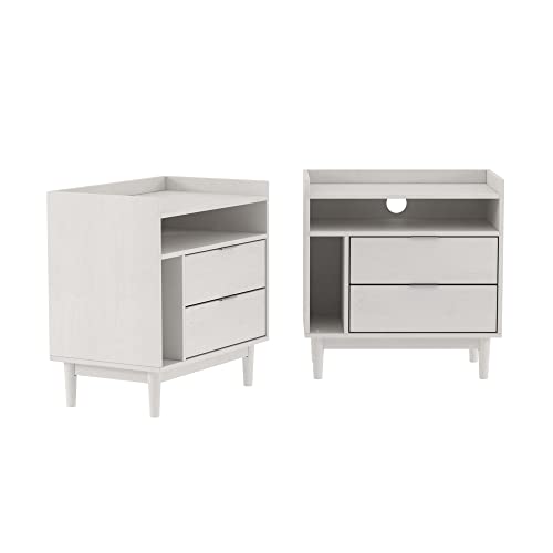 Mid-Century Modern Tray-Top Storage Nightstands Set of 2 White