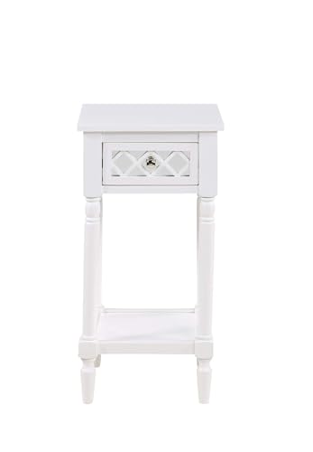 French Country Khloe Deluxe 1 Drawer Accent End Table 14" - Traditional Farmhouse Side Table with Mirrored Storage Drawer and Shelf for Living Room, White