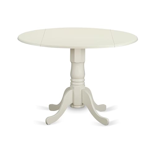 DLT-WHI-TP Dublin Modern Kitchen Table - a Round Dining Table Top with Dropleaf & Pedestal Base, 42x42 Inch, Linen White