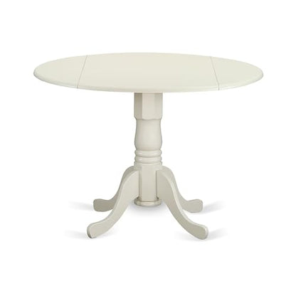DLT-WHI-TP Dublin Modern Kitchen Table - a Round Dining Table Top with Dropleaf & Pedestal Base, 42x42 Inch, Linen White