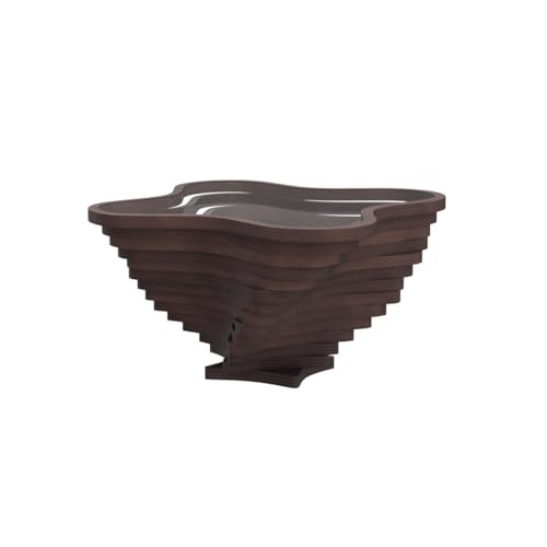 Papella Design Modern Coffee Table – Natural Walnut Veneer, Tempered Glass Top, Layered Wave Design, Rustic Wood, Contemporary Living Room Table, Luxury Home & Office Decor, Mesa de Centro para Sala.
