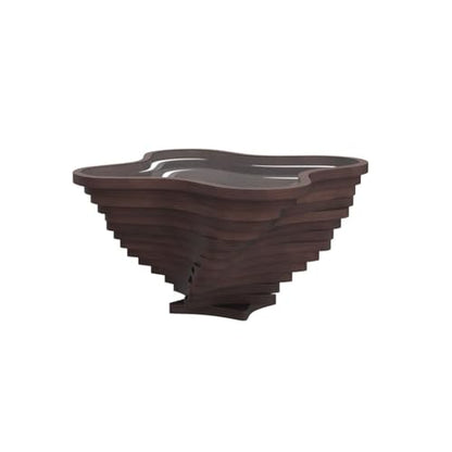 Papella Design Modern Coffee Table – Natural Walnut Veneer, Tempered Glass Top, Layered Wave Design, Rustic Wood, Contemporary Living Room Table, Luxury Home & Office Decor, Mesa de Centro para Sala.