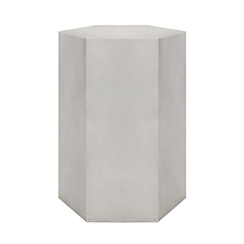Concrete Accent Table, Hexagon Patio Side Table 14.5''Wx20''H, Modular Design Indoor Outdoor End Table, Light Grey
