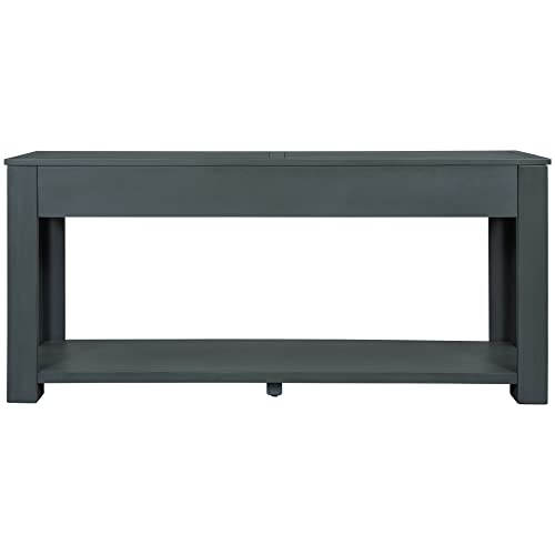 Knocbel Console Table with 4 Storage Drawers Bottom Shelf, Rustic Distressed Sofa Table for Entryway Hallway, Assembly Required, 63" W x 14" D x 30" H, Navy