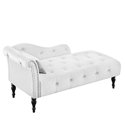 60.6" Velvet Chaise Lounge Chair with 1 Pillow and Nailhead Trimmed, view 4