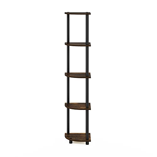 TURN-N-TUBE Corner Shelf, 5-Tier Corner Bookshelf, Open Storage Shelves, for Organization and Storage, Living Room, Home Office, Garage, Bedroom, Amber Pine