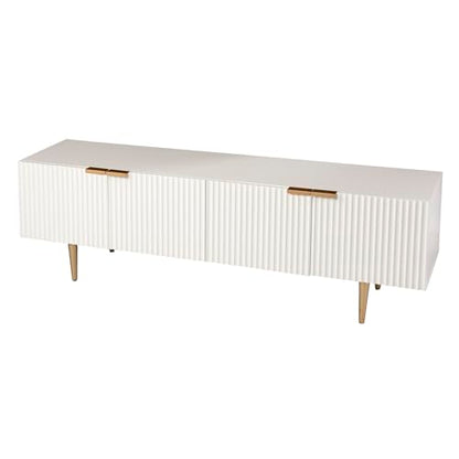 Pilston 4-Door Media Console - Transitional Design, White Iron and Wood - Ideal for Living Room, Family Room (MS1135656)