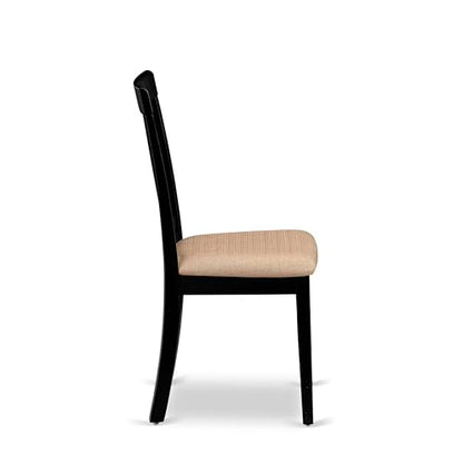 ANC-BLK-C Antique Dining Chairs - Linen Fabric Upholstered Wood Chairs, Set of 2, Black