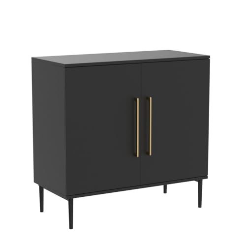 Storage Cabinet with Doors and Shelves, Free Standing Office Cabinet, Modern Wood Buffet Sideboard for Kitchen, Living Room, Bedroom, Hallway, Black