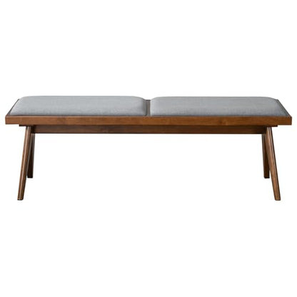 Solid Wood Bench with Grey Fabric Upholstery and Walnut Colored Legs, 51.18 x 14.17 inches