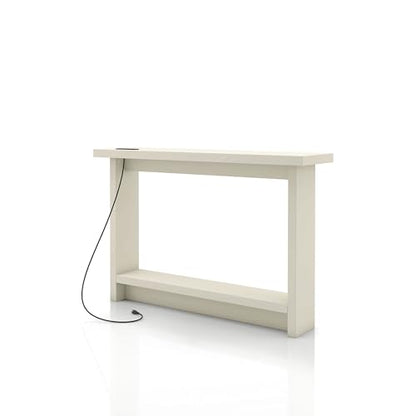 Elvis 32 inch Modern Wooden Console Table with Charging Station, USB Ports and Shelf, Behind Couch Furniture for Living Room, Entryway, Foyer, Hallway, Office, Soft White
