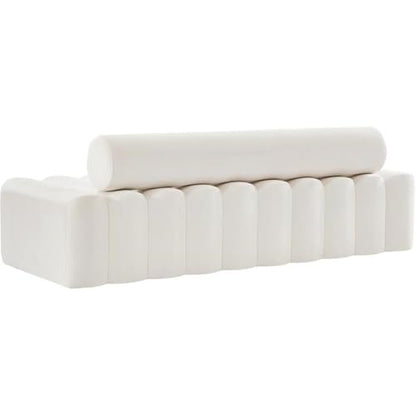 Meridian Furniture 647Cream-S Melody Collection Modern | Contemporary Velvet Upholstered Sofa with Deep Channel Tufting