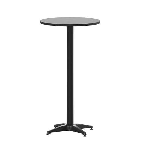Mellie 23.25" Round Aluminum Indoor-Outdoor Bar Height Table with Flip-Up Table, Black