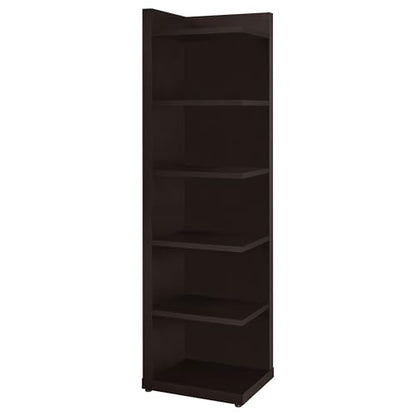 Coaster Home Furnishings - Alder - Engineered Wood - 6-Shelf Tall Corner Bookcase with Leveling Glides, Modern Design, Transitional Style - Living Room and Home Office - 71-Inch - Cappuccino - 800270