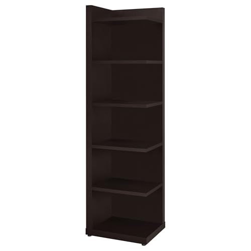 Coaster Home Furnishings - Alder - Engineered Wood - 6-Shelf Tall Corner Bookcase with Leveling Glides, Modern Design, Transitional Style - Living Room and Home Office - 71-Inch - Cappuccino - 800270