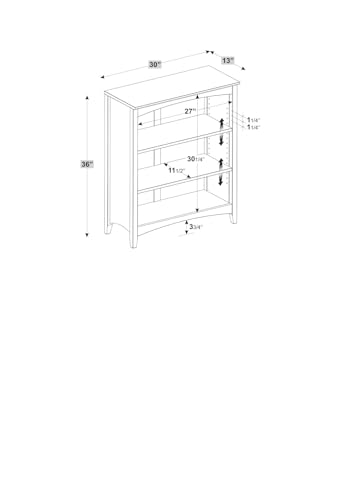 Shaker Style 3 Shelf Bookcase / Solid Wood / 36" High / Adjustable Shelving / Closed Back / Display Bookshelf for Living Room, Bedroom, Home and Office, White