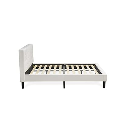 NL19Q-2BF14 3 Piece Queen Size Bedroom Set - Button Tufted Bed frame with Button Tufted - Linen white Velvet Fabric Upholstered Headboard and an Urban Gray Finish Nightstand