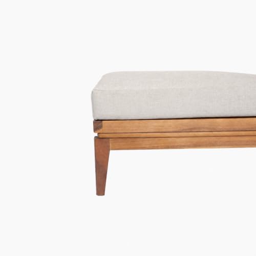 Ellie Outdoor Ottoman with Water-Repellent Cushion, Acacia Wood Patio Ottoman, Outdoor Foot Stool for Patio Furniture Set, Versatile Stools for Balcony Garden, Beige+Teak