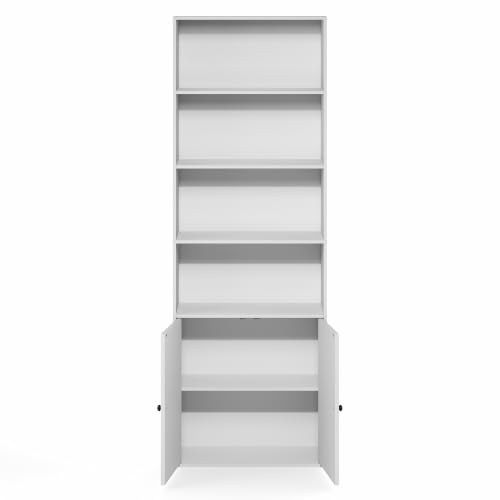 Farmhouse 6-Tier Book Shelf with Doors, Bookshelf, White, view 8