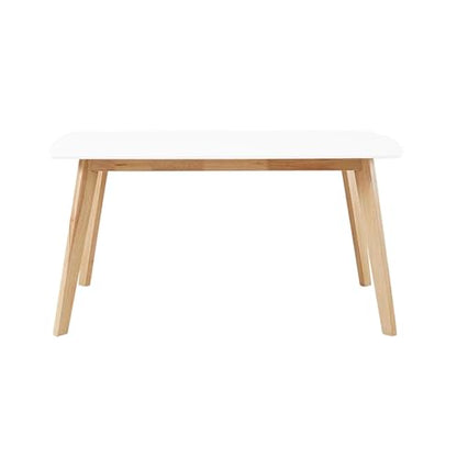 Mid Century Modern Wood Table Dining Room Kitchen Set Dining Chairs, 60 Inch, 6 Person, White and Natural