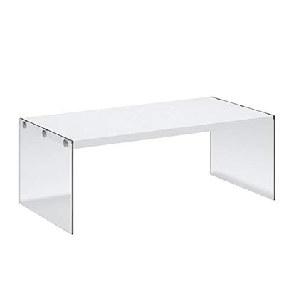 Monarch specialties, Coffee Table, Tempered Glass, Glossy White, 44"L
