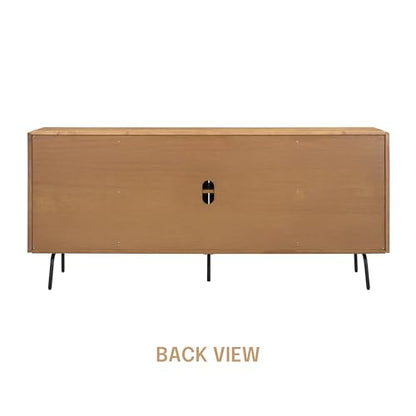 MOSSIC Modern Sideboard with 4 Doors, Natural Rattan Storage Cabinet, Buffet with Metal Legs, Boho Accent Cabinet for Living Room, and Entryway, Effortless Assembly, Teak Look