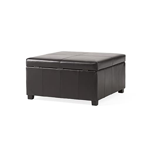 Living Berkeley Brown Leather Square Storage Ottoman, Espresso