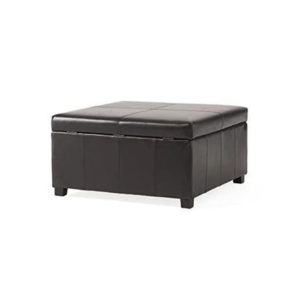 Living Berkeley Brown Leather Square Storage Ottoman, Espresso