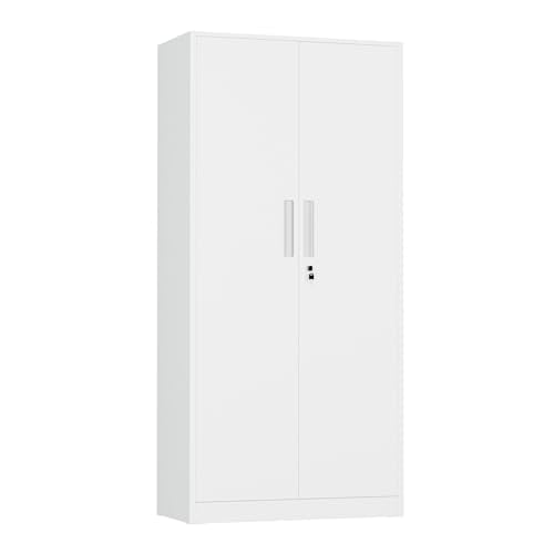 Metal Storage Cabinet, 72" H Lockable Steel Cabinets with Locking Doors, Storage Locker with Adjustable Shelves for Office, Home, Garage, Gym, School (White)