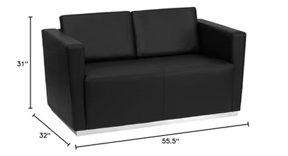 HERCULES Trinity Series Contemporary Black LeatherSoft Loveseat with Stainless Steel Base