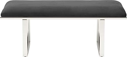 Remi Velvet Bedside Bench, Upholstered Ottoman, Entryway Accent Furniture, Easy Assembly, Dark Grey