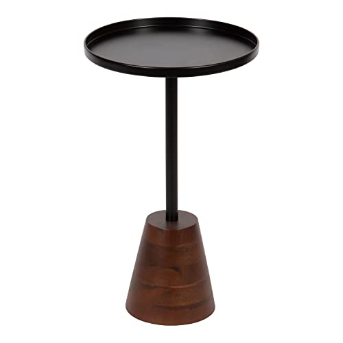 Walnut brown and black round pedestal end table, view 2
