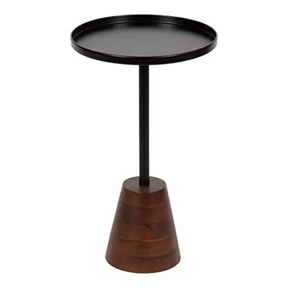 Walnut brown and black round pedestal end table, view 2