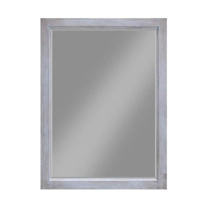 Contemporary Wood Rectangular Mirror, Grey/White Finish, 33 in Wide, Beveled Edge, Framed Design, Dresser Mount, Transitional Style for Living Room or Bedroom Decor