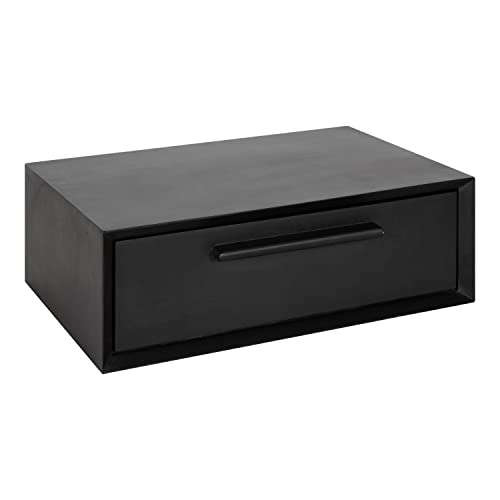 Black floating wood storage shelf nightstand with concealed cubby, view 2