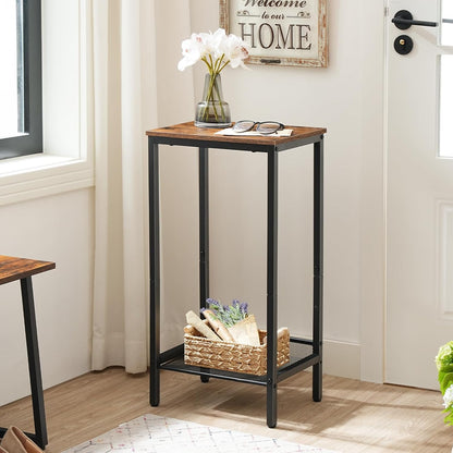Tall Side Table, Industrial End Telephone Table with Adjustable Mesh Shelves, for Living Room, Bedroom, Entryway, Office, Rustic Brown and Black BF03DH01