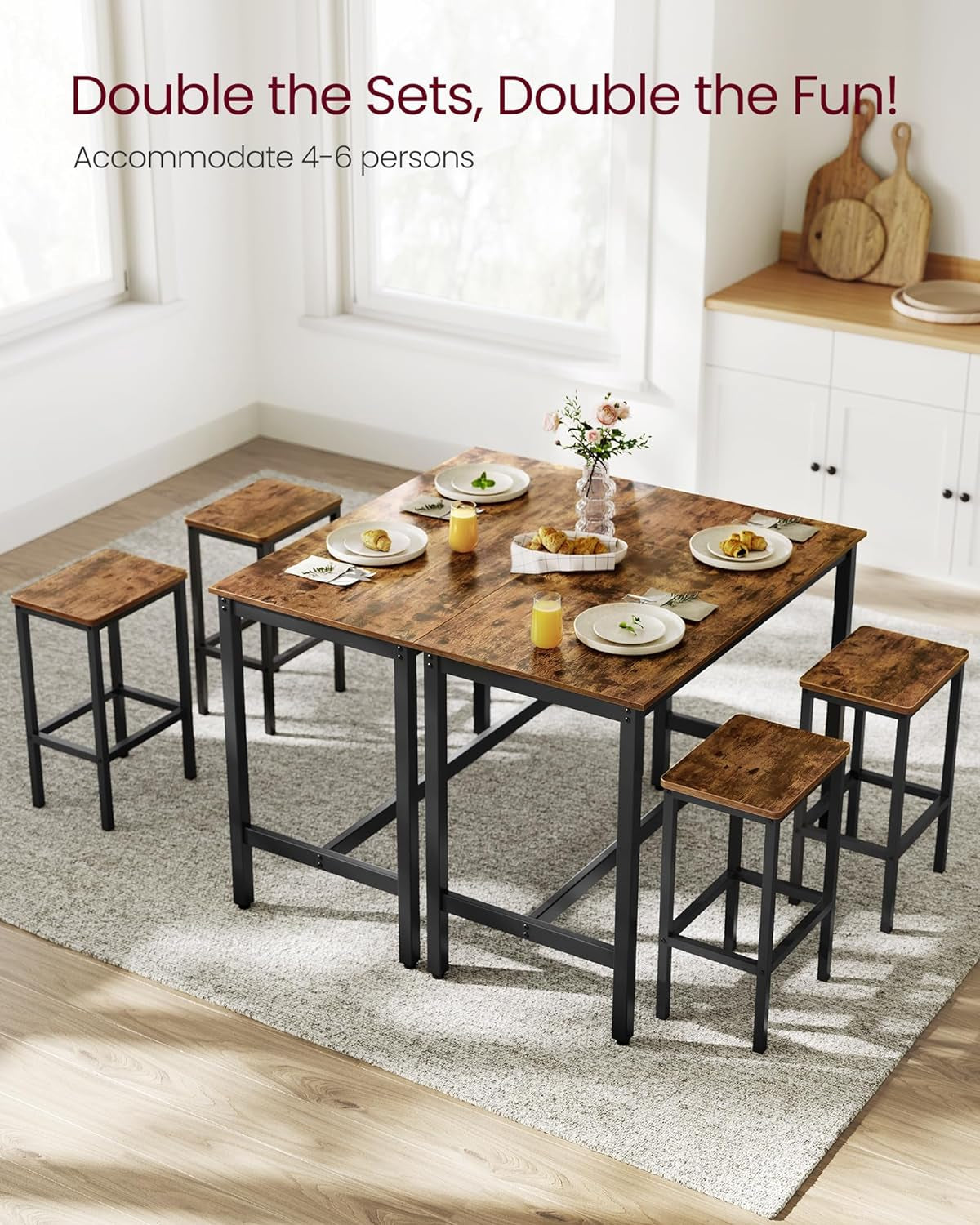 Bar Table Set, with 2 Bar Stools, Dining Table Set, Kitchen Counter with Bar Chairs, Industrial, Living Room, Party Room, Rustic Brown and Black ULBT15X