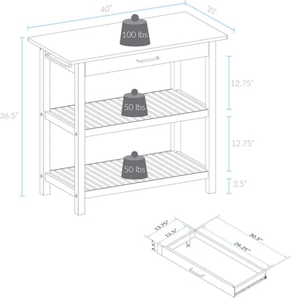 Kitchen Island with Solid American Hardwood Top, Natural/White, 40" W (373-91)