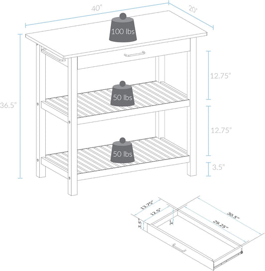 Kitchen Island with Solid American Hardwood Top, Natural/White, 40" W (373-91)