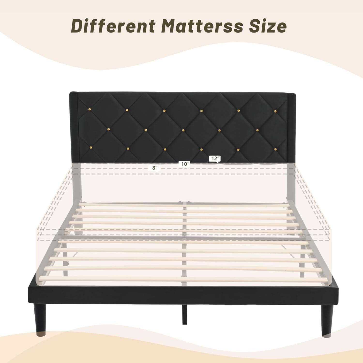Queen Bed Frame with Headboard, Bed Frame Queen Size with Sturdy Wooden Slats Support, Platform Frame with Velvet Upholstered Headboard, Mattress Foundation, Easy Assembly, No Box Spring Needed Black