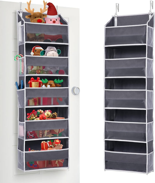 1 Pack over Door Organizer with 5 Large Pockets 10 Mesh Side Pockets, 44 Lbs Weight Capacity Hanging Storage Organizer with Clear Window Kids Toys, Shoes, Diapers, Dark Grey, 5 Layers