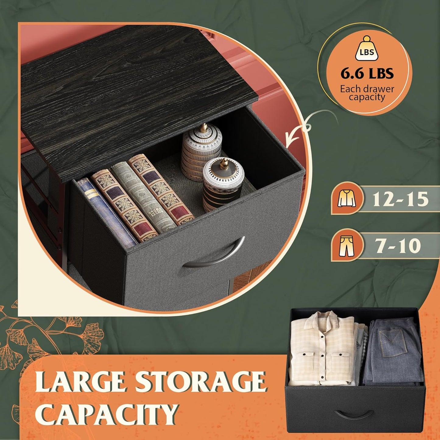 Dresser with 4 Drawers, Fabric Storage Tower, Organizer Unit for Bedroom, Hallway, Entryway, Closets, Sturdy Steel Frame, Wood Top, Easy Pull Handle, Charcoal Black