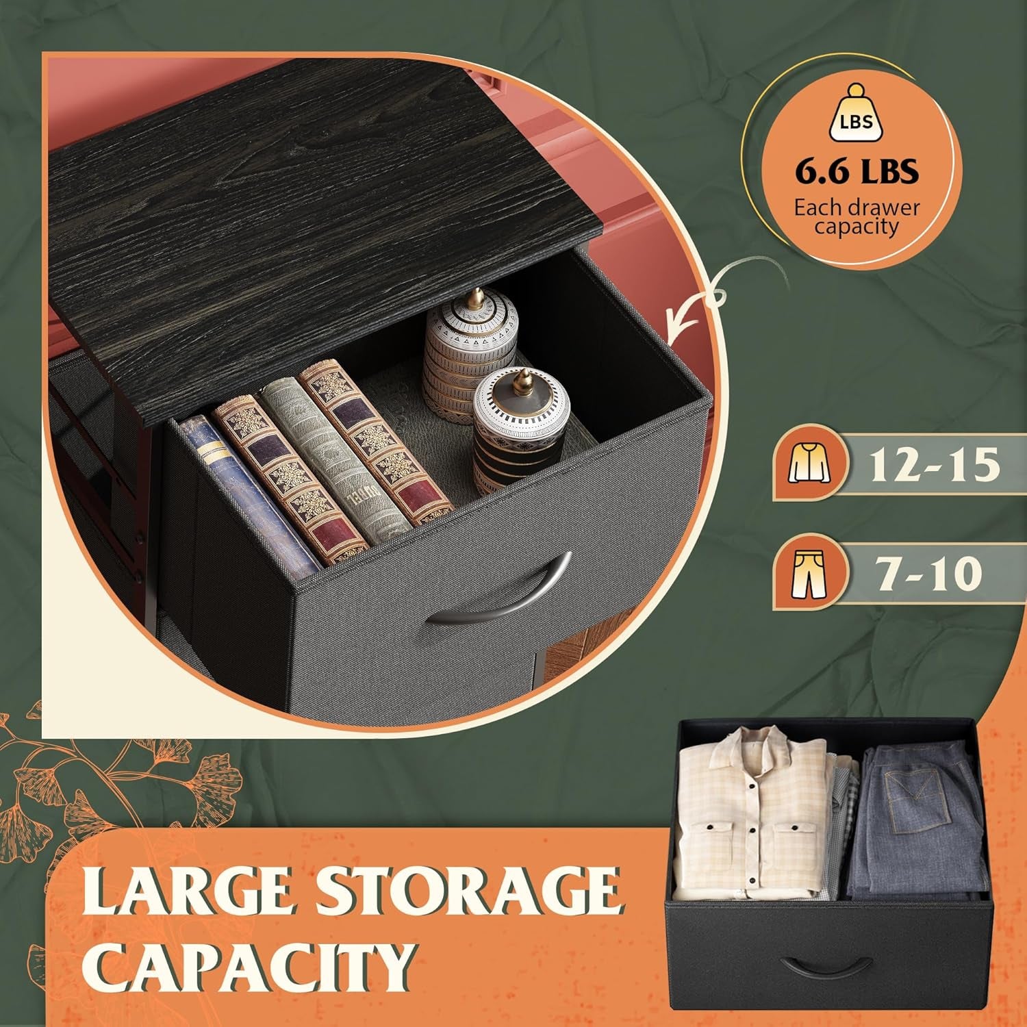 Dresser with 4 Drawers, Fabric Storage Tower, Organizer Unit for Bedroom, Hallway, Entryway, Closets, Sturdy Steel Frame, Wood Top, Easy Pull Handle, Charcoal Black